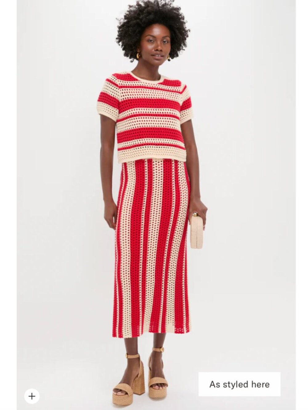 Burnt Red & Beige Striped Knit Set (Midi Skirt & Top)- new with tags